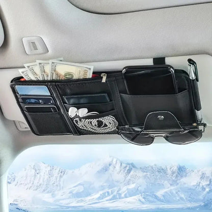 Car Sun Visor Organizer Sunglass Mobile Phone Holder Bracket Car Auto Interior Accessories Pocket Card Storage Pouch Mount Stand