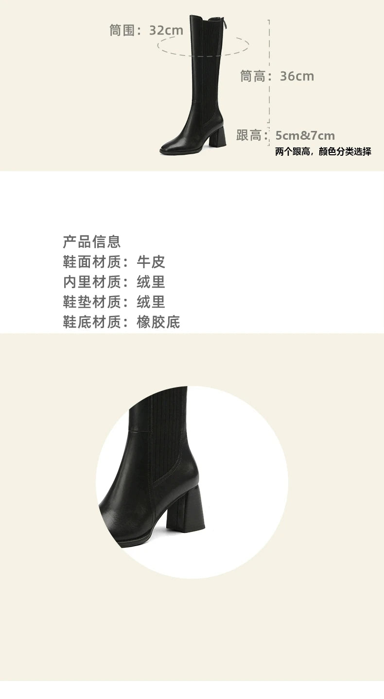 Women Boots Black Fashion High Heels 40-43 Large Pointed Knee Over Women's Boots Platform Shoes Zapatos De Mujer