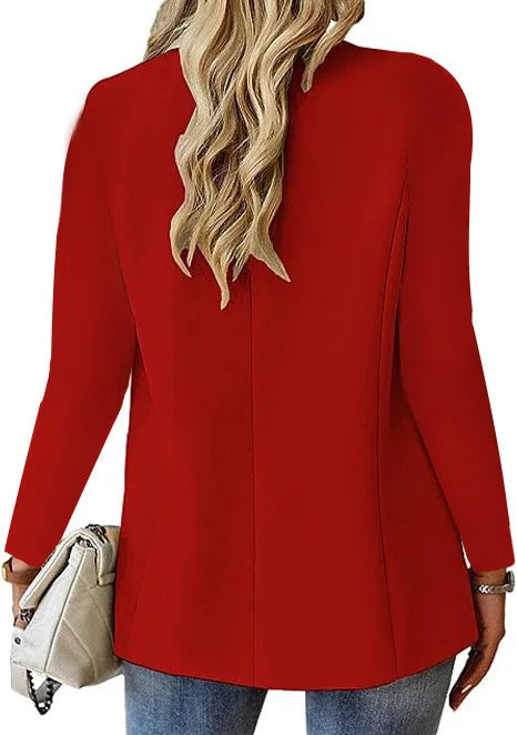 Fashionable Casual Women Blazer 2024 Spring Autumn New Solid Color Turn Down Collar Long Sleeve Suit Coat Elegant Office Lady