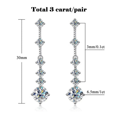 6cttw D Color Full Moissanite Drop Earrings for Women Sterling Silver S925 Long Tassel Diamond Earring Jewelry with Certificate