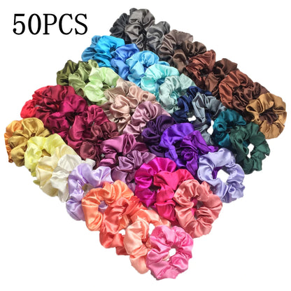 50/40/20pc Vintage Satin Scrunchies Girls Elastic Hair Bands Ponytail Holder Ties Rubber Bands Fashion Women Accessories Solid