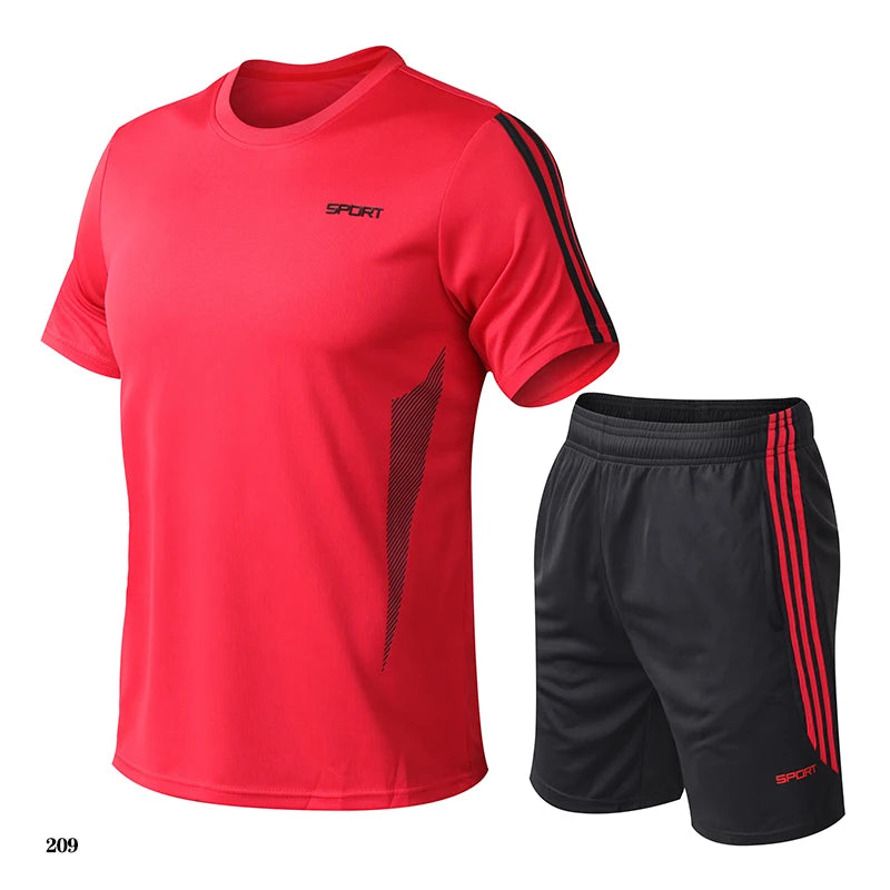 Summer men's sports set, outdoor fitness running basketball, short sleeved T-shirt and shorts, loose and quick drying