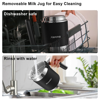 BioloMix Detachable Milk Frother and Steamer,5-in-1 Automatic Hot/Cold Foam and Hot Chocolate Maker,Dishwasher Safe