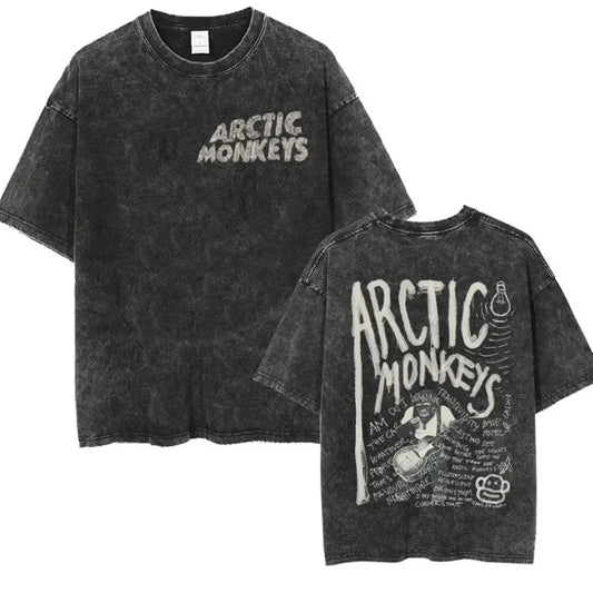 Retro Rock Arctic Monkeys Music Album Graphic T-Shrit Men's Vintage Washed Oversized Short Sleeve T Shirt Y2k Hip Hop Streetwear