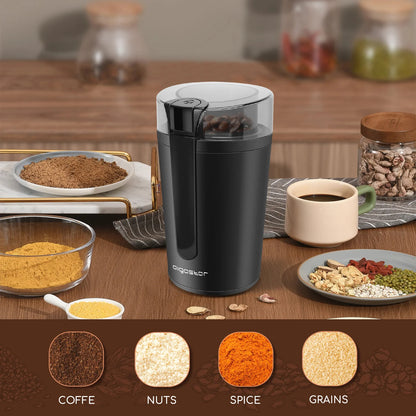 Electric Coffee Grinder with Stainless Steel Blade, Capacity 60Gr, Coffee Grinder for Spices, Seeds, Grains, Nuts, with Cleaning Brush, 200W, Black