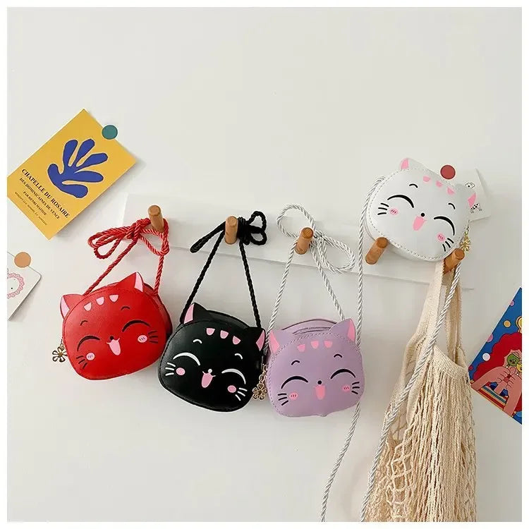 New Cartoon Children's Crossbody Bag Cute Cat Kids Fashion Coin Purse Purse Handbag Cute Mini Shoulder Bag for Girls and Boys