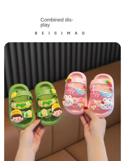 Cute Cartoon Baby Slippers for Girls, 2024 New Summer Anti-Slip Toddler Beach Shoes