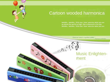 16 Holes Cute Harmonica Musical Instrument Montessori Educational Toys Cartoon Pattern Kids Wind Instrument Gift for Boy Girl