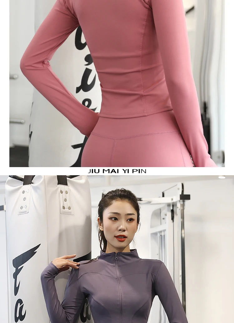 Slim Tracksuit Workout Top Female Training Jackets Zipper Long Sleeve Yoga Running Sports Coat