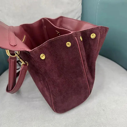 Burgundy Genuine Leather Luxury Shoulder Bag Suede High Quality Large Capacity Casual Crossbody Tote Handbag Ladies Purse