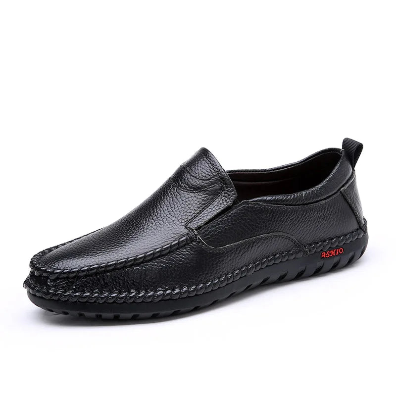 Breathable Genuine Leather Men Shoes Summer Slip On Loafers Men Casual Leather Shoes Blue Flats Hot Sale Driving Shoes Moccasins