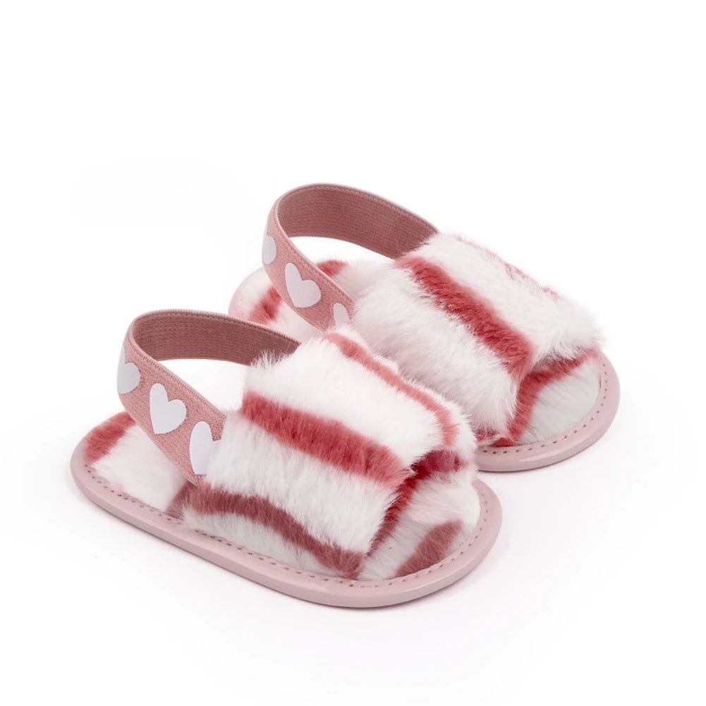 Baby Tie-Dye Fluffy Casual Shoes Toddler Shoes Elastic Plush Garden Sandals Children'S Outdoor Walking Casual Shoes For 0-1Y