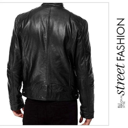 Men's PU Leather Jacket Stand Collar Zipper Coat   Jackets Autumn Casual Motorcycle PU Jacket Biker Slim Leather Coats