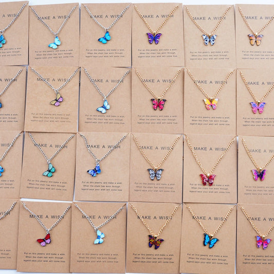 20Pcs/Lot Korean New Butterfly Pendant Necklace for Women Gilrs Cute Lovely Neck Jewelry Accessories Birthday Gifts