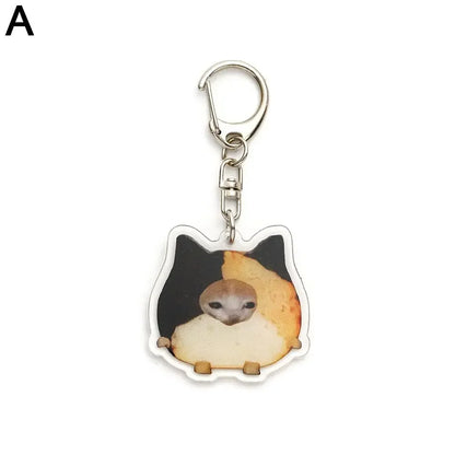 Food Cat Head Expression Keychain Popular Schoolbag Mobile Phone Pendant  Acrylic Fun Gift For Students Keyring Accessories