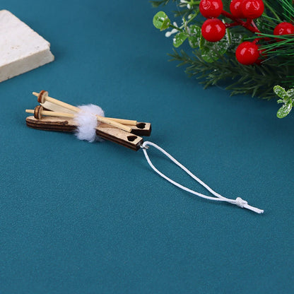 1PC Dollhouse Miniature Sleigh Sled Ski Poles Pendant Dollhouse Christmas Scene Decoration Dolls House Xmas Accessories