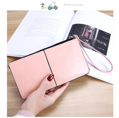 Women's Vintage Oil Wax Leather Zipper Clutch Wallet Female Large Capacity Coin Purse Ladies Wristband Simple Card Holder Wallet