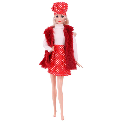 30CM&11.8Inch Doll Clothes Plush Coat + Dress+Hat ,T-shirt Set Suitable Fashion Outfit Casual Clothing Free Glasses Gift