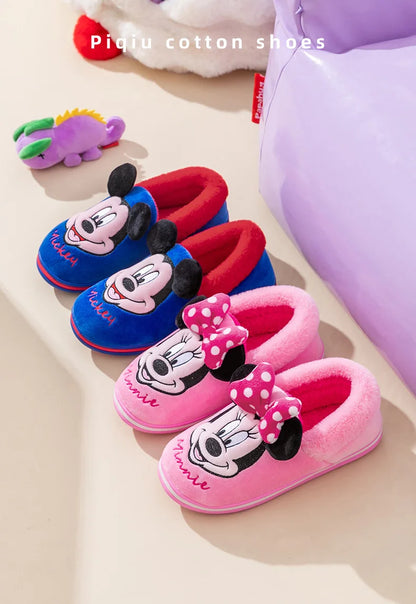 Disney Minnie Children Cotton Slipper Bag Heel Winter Boy Baby Non-slip Hair Mop Indoor Home Shoes Warm Cute Cotton Shoes Winter