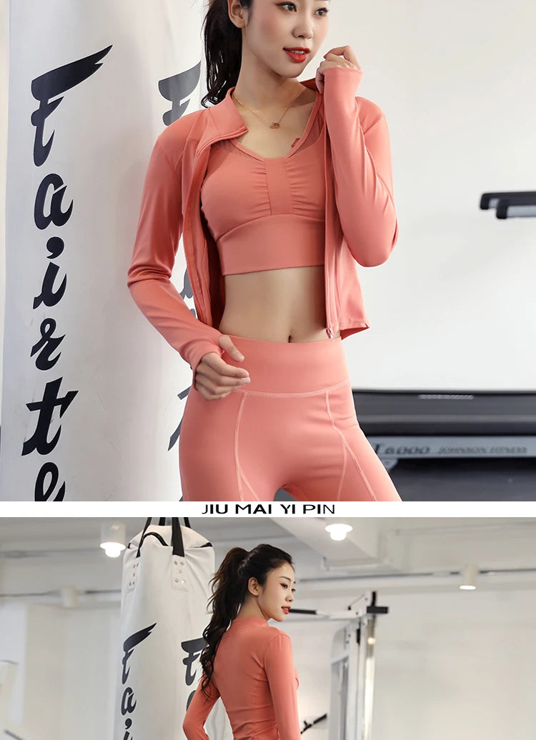 Slim Tracksuit Workout Top Female Training Jackets Zipper Long Sleeve Yoga Running Sports Coat