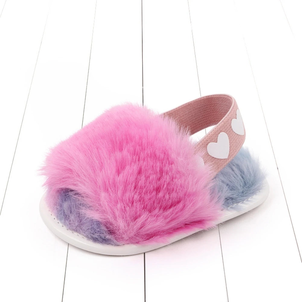 Baby Tie-Dye Fluffy Casual Shoes Toddler Shoes Elastic Plush Garden Sandals Children'S Outdoor Walking Casual Shoes For 0-1Y