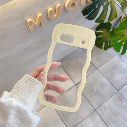 2IN1 Cute Curly Wavy Transparent Phone Case For Google Pixel 8A Korean Candy Color Shockproof Hard Cover For Google Pixel 7A