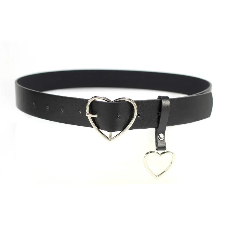 Fashion Women PU Leather Belt Heart Female Cute Black Harajuku Belt Ladies Pants Party Dress Heart Belts For Jeans