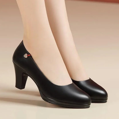 Women Fashion Light Weight Wedge Heel Comfort Spring & Autumn Shoes Lady Casual Sweet Home & Outside Black Leather Pumps E1419