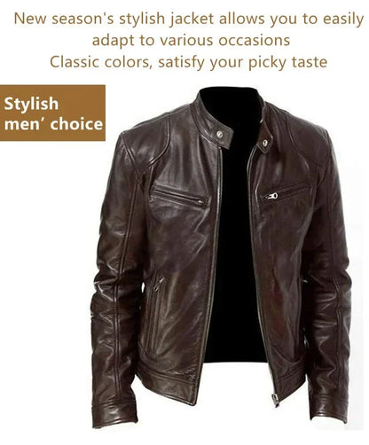 Men's PU Leather Jacket Stand Collar Zipper Coat   Jackets Autumn Casual Motorcycle PU Jacket Biker Slim Leather Coats