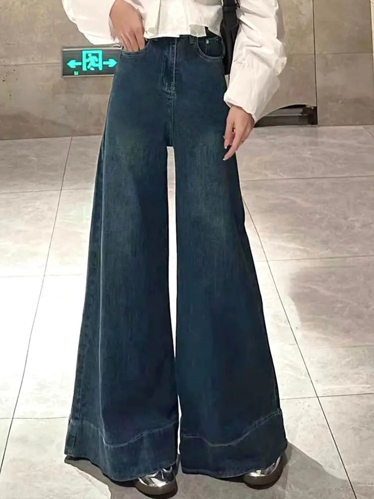 American Retro High-Waist Skiny Flare Pants Wide-Leg Long Jeans Women's Autumn Denim Long Trousers High Street Streetwear