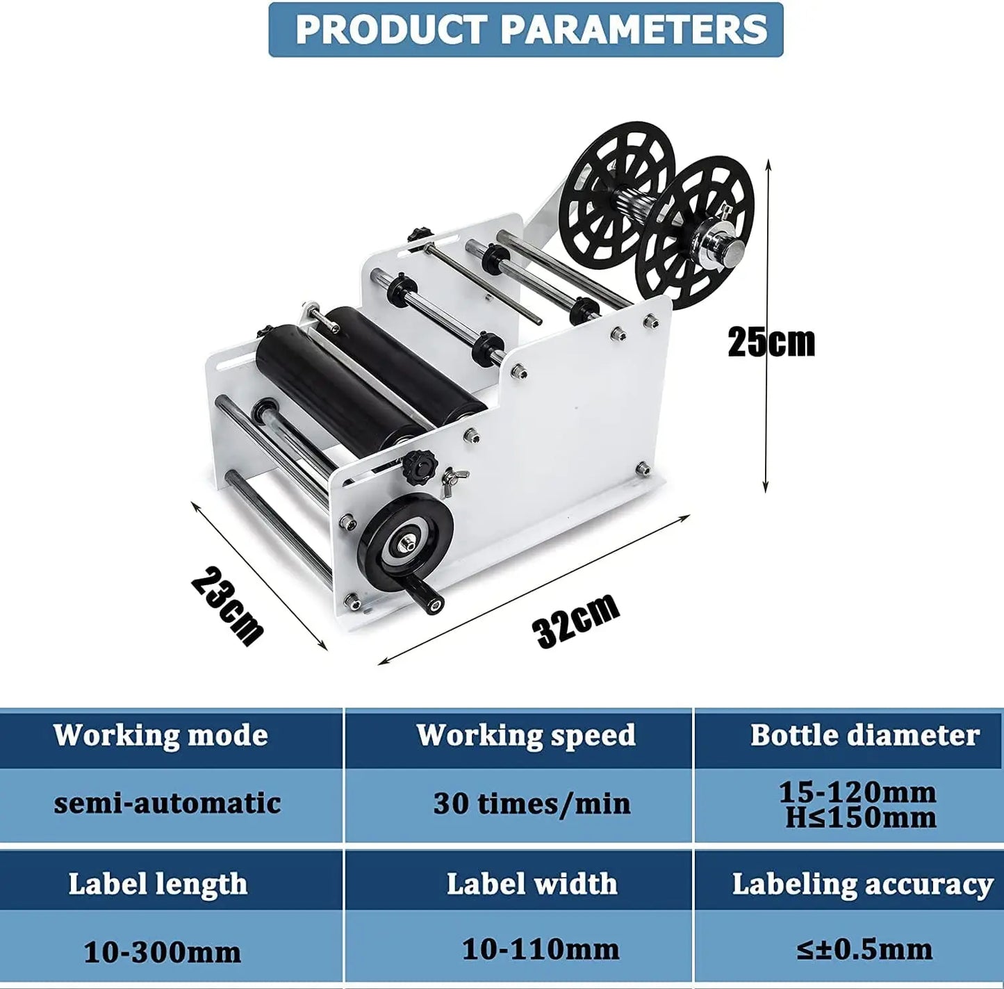 SUMEVE Manual Labeling Machine Bottle Adjustable Semi-Automatic Sticker Machine For Business Glass Metal Bottle MT30