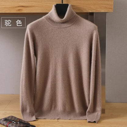 Men's 100% pure Mink velvet Cashmere Sweater High Lapels Pullovers Knitted Winter New Tops Long Sleeve High-End Jumpers