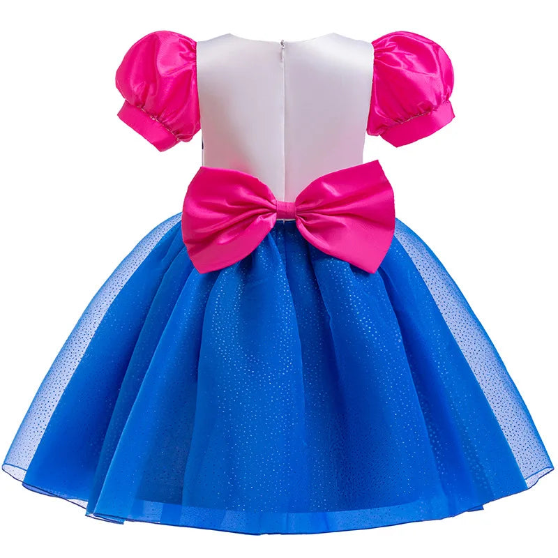 Girl's dress 4-10 years old fashionable bow striped bubble sleeve princess dress Halloween Gabby doll role-playing costume