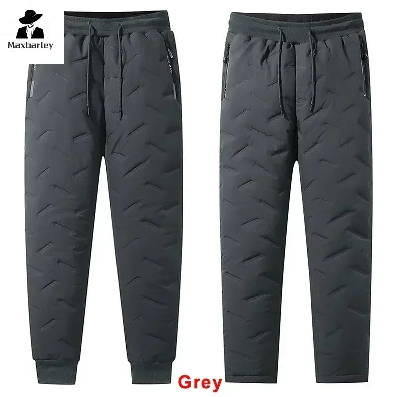 Winterhose aus Baumwolle mit Daunenfüllung für Herren, lässig, wasserdicht, mit Reißverschlusstasche, dicke Wolle, warme Hose, Jogger, Outdoor, kältebeständige Skihose, 7XL