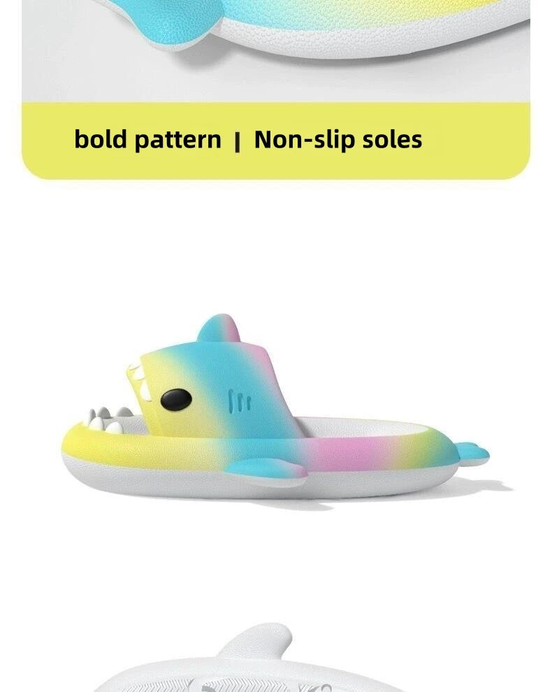 Gradient Color Shark Slippers Summer Kids Cute Sandals Women Men EVA Non-slip Thick Slides Girls Boys Beach Shoes Home Flip Flop