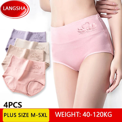 4PCS High Waist Cotton Panties Women Body Shaper Underwear Plus Size M-5XL Fashion Girls Briefs Seamless Sexy Female Lingerie