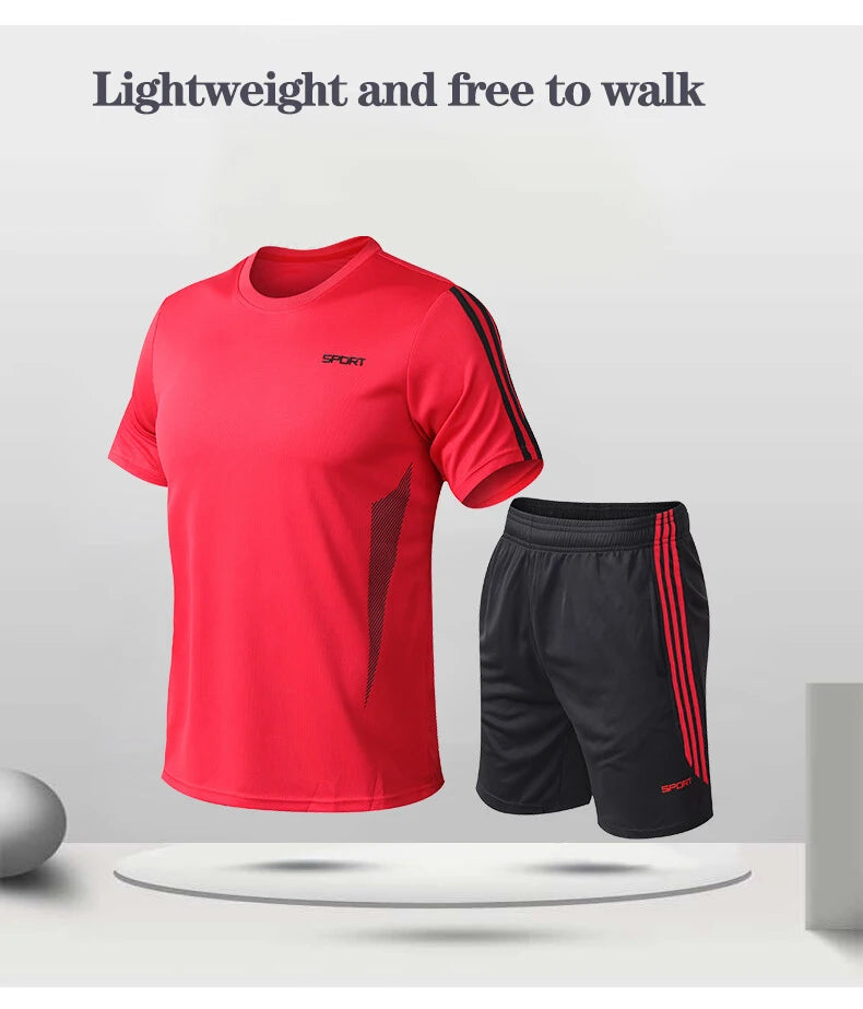 Summer men's sports set, outdoor fitness running basketball, short sleeved T-shirt and shorts, loose and quick drying