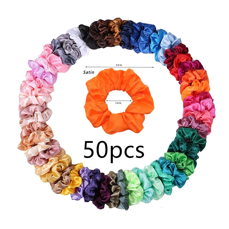 50/40/20pc Vintage Satin Scrunchies Girls Elastic Hair Bands Ponytail Holder Ties Rubber Bands Fashion Women Accessories Solid