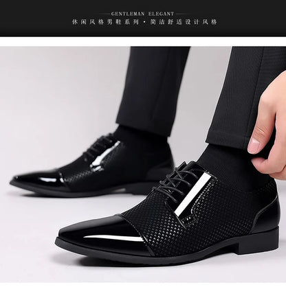 Trending Classic Men Dress Shoes For Men Oxfords Patent Leather Shoes Lace Up Formal Black Leather Wedding Party Shoes2023