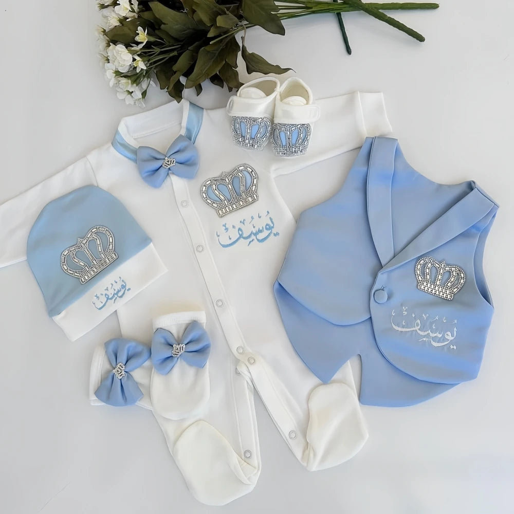 Personalized Name Baby Parajam Baby Boy Outfits Blazer Vest Kids Clothing Christening Body Suit Mittens Receiving Blanket Set