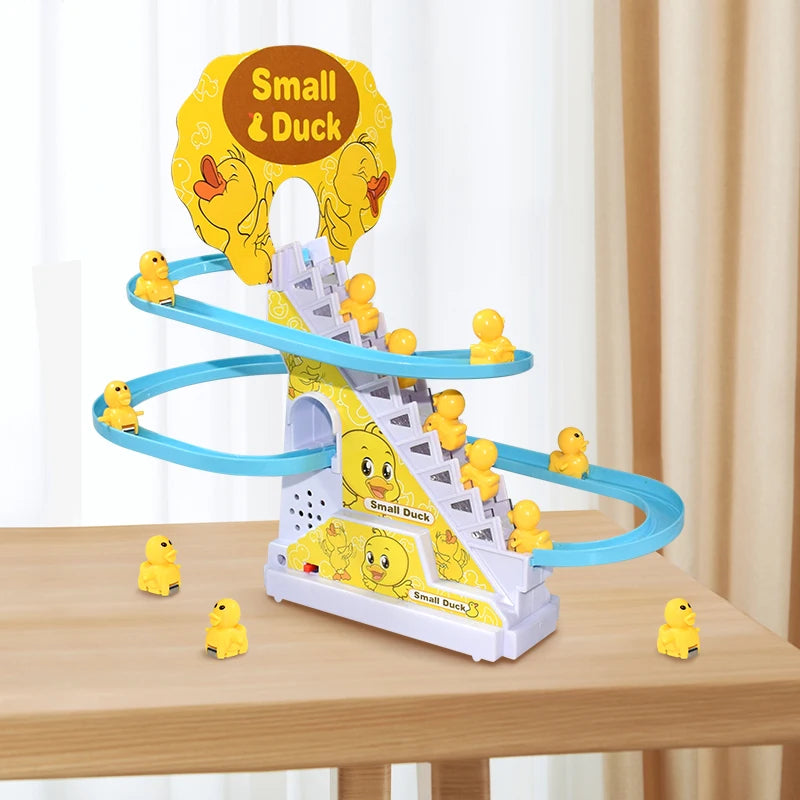 Kid Diy Small Duck Penguin Electronic Climbing Stairs Track Toy Light Musical Slide Track Coaster Toy Educational Fun Toys Gifts