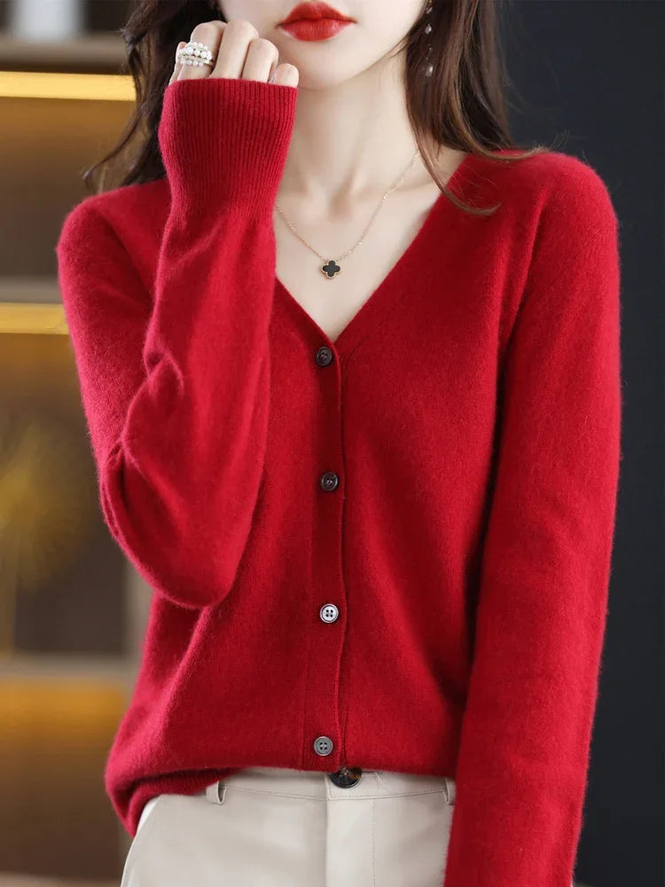 Women's Sweater 2025 Spring Autumn Cardigans V-neck Single Breasted Short Slim Lady Knitwear Tops Solid Korean Fashion Cardigan