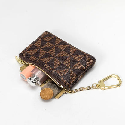 Luxury Designer Coin Key Storage Bag with Chain Women Mini Coin Purse Plaid Leather Small Zipper Wallet Ladies Keychain Purses