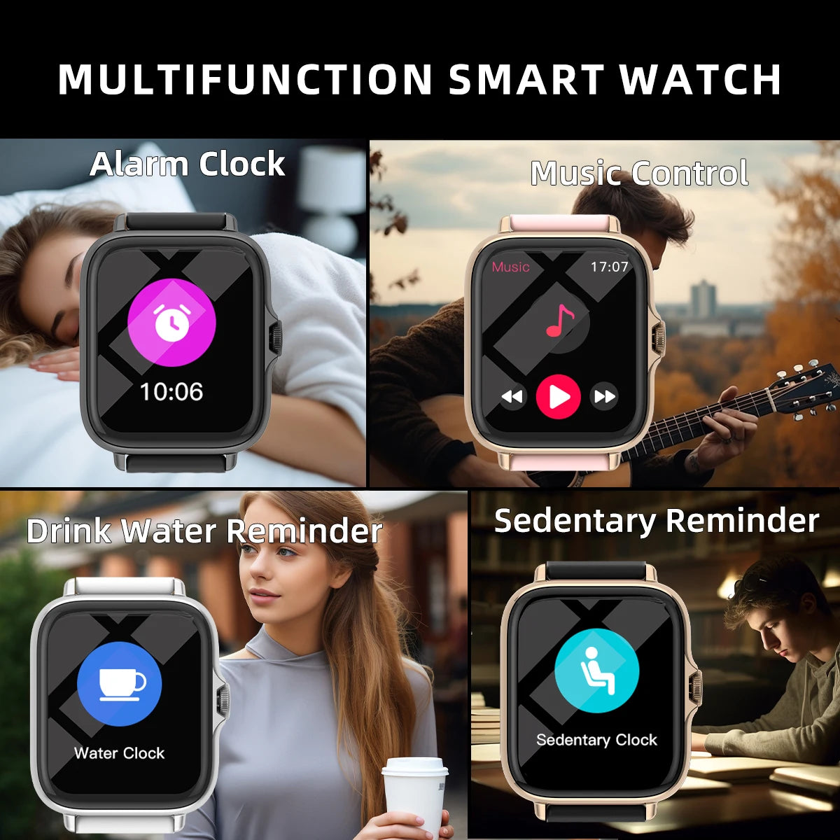 1,83 Zoll wasserdichte Smartwatch mit Nachrichtenannahme, Anrufüberwachung, Sport-Schrittzähler, Informationswarnungen für iPhone und Android