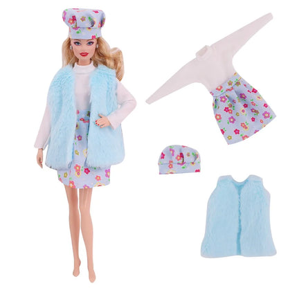 30CM&11.8Inch Doll Clothes Plush Coat + Dress+Hat ,T-shirt Set Suitable Fashion Outfit Casual Clothing Free Glasses Gift