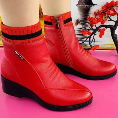 Red Women's Short Boots 2023 Winter Warm Platform Boots High Quality Women Rome Shoes Anti-slip and Wear-resistant Modern Boots