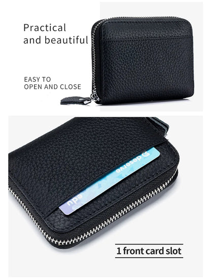 Genuine Leather Short Wallet RFID ID Bank Credit Organ Card Holder Cowhide Mini Coin Purse Bag Clutch Key Pouch For Men Women