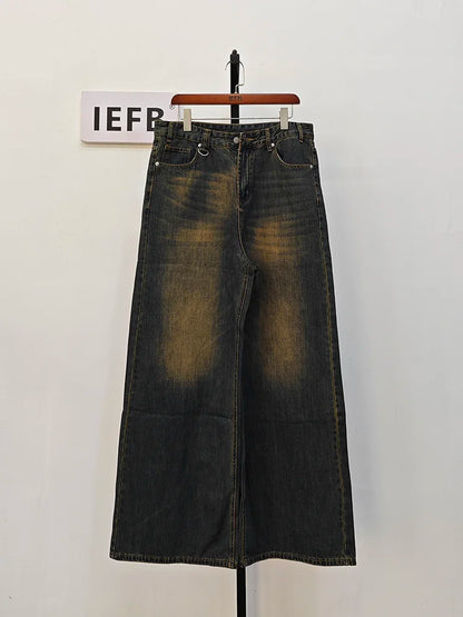 IEFB Sommer herren Denim Hosen Alt Blau Gewaschen Männlichen Jeans Gerade Casual Menwear Lose Breite Bein Hosen Neue Mode 9C354