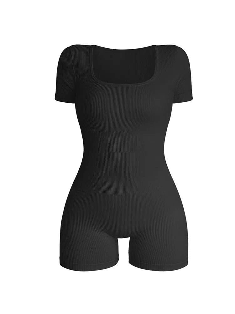 Women's Square Neck Short Sleeved Jumpsuit Sexy High Waist Bodycon One-piece Jumpsuit Fashionable Sexy Streetwear Ladies