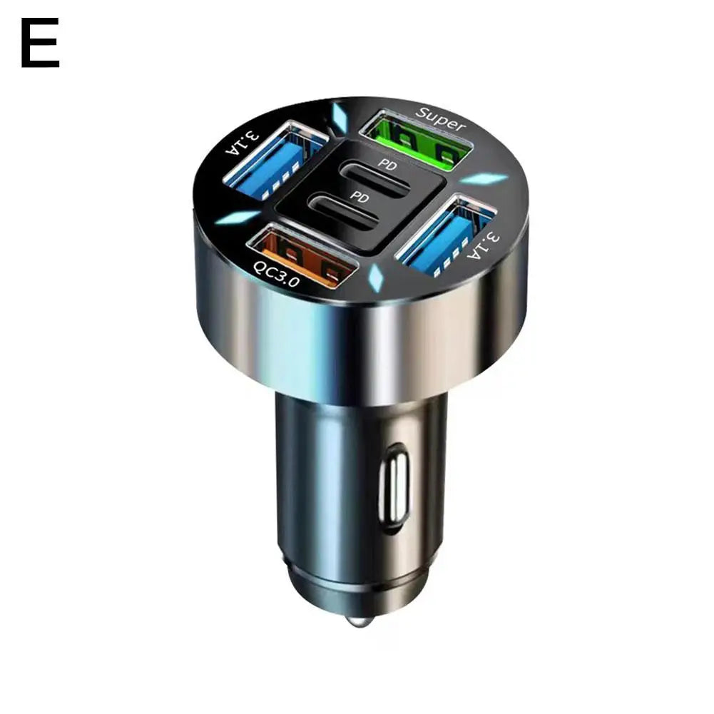 Digital Display Car With 4 Usb Car Charger Adapter 66w Fast Charging PD Head Phone Mobile Charging Car Charging Accessories